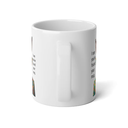 Large, 20oz Funny Mug, Retro Rabbit in a Suit, Rabbit Wearing Sunglasses - handle towards viewer