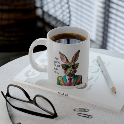 Large, 20oz Funny Mug, Retro Rabbit in a Suit, Rabbit Wearing Sunglasses -context left