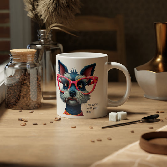 Large, 20oz Funny Mug, Schnauzer Dog Wearing Sunglasses context right
