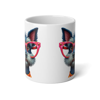Large, 20oz Funny Mug, Schnauzer Dog Wearing Sunglasses handle away from  viewer
