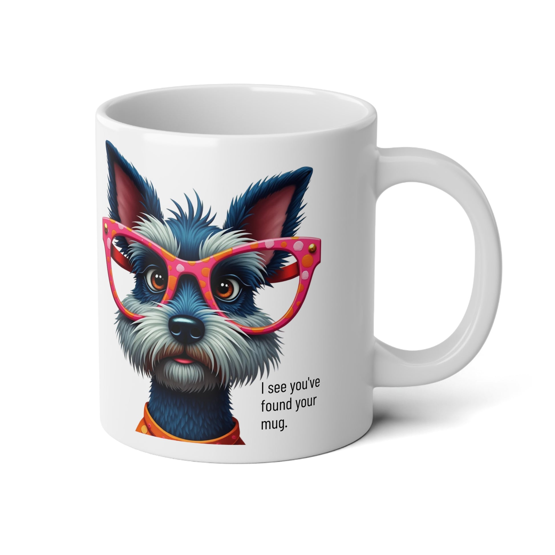 Large, 20oz Funny Mug, Schnauzer Dog Wearing Sunglasses handle towards the right of screen