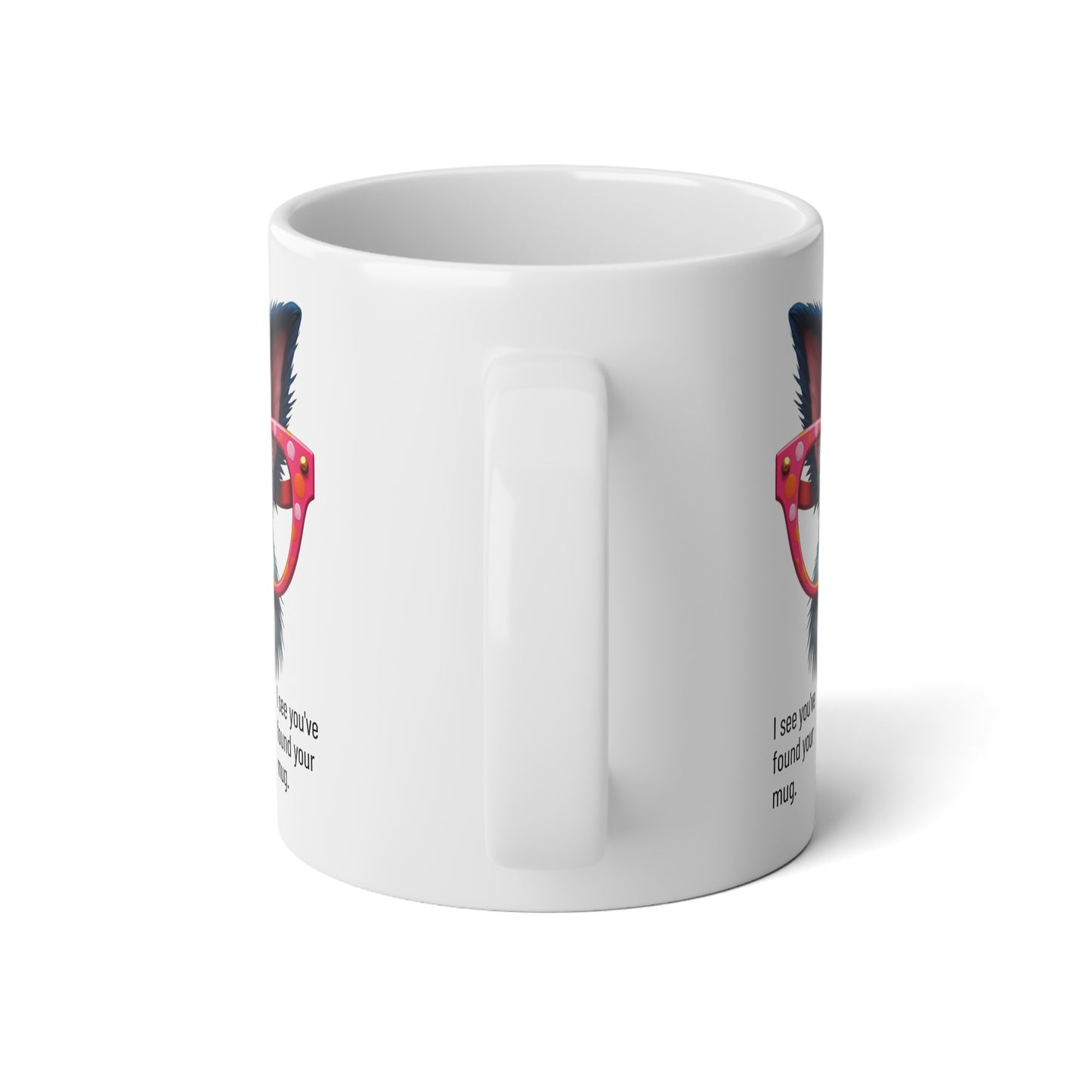 Large, 20oz Funny Mug, Schnauzer Dog Wearing Sunglasses handle towards the viewer