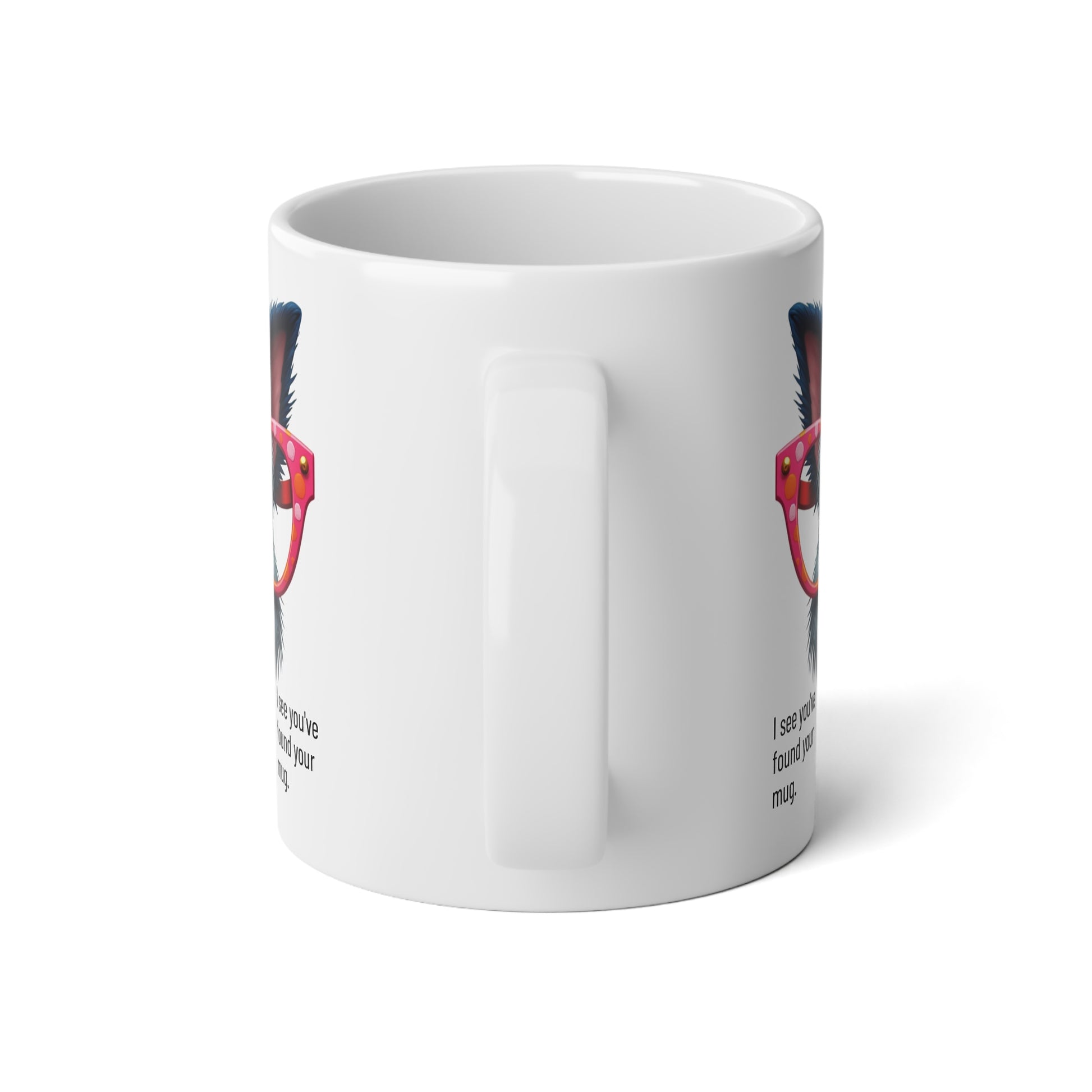 Large, 20oz Funny Mug, Schnauzer Dog Wearing Sunglasses handle towards the viewer