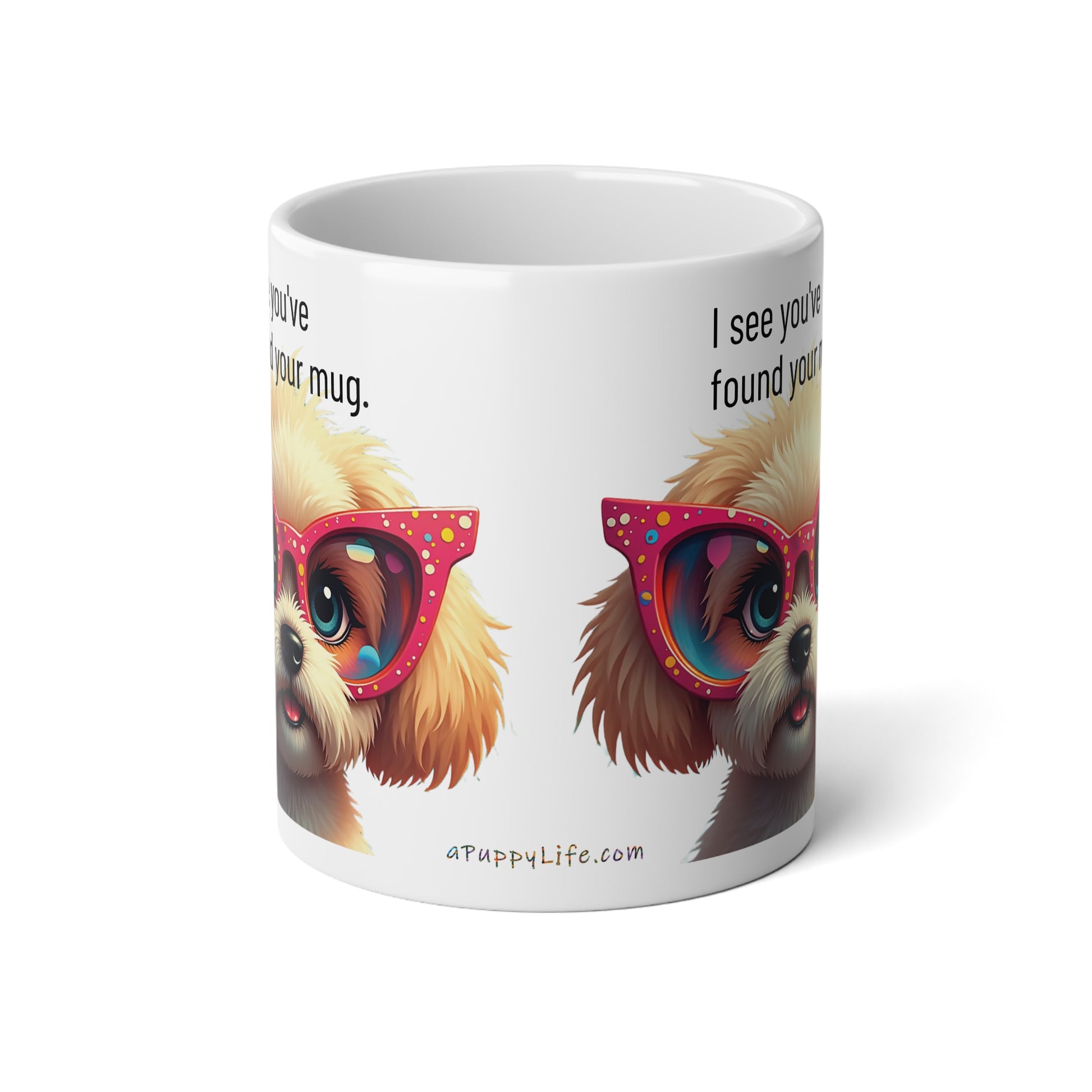 Large, 20oz Funny Mug,  Shih Tzu Dog Wearing Sunglasses Handle away from viewer