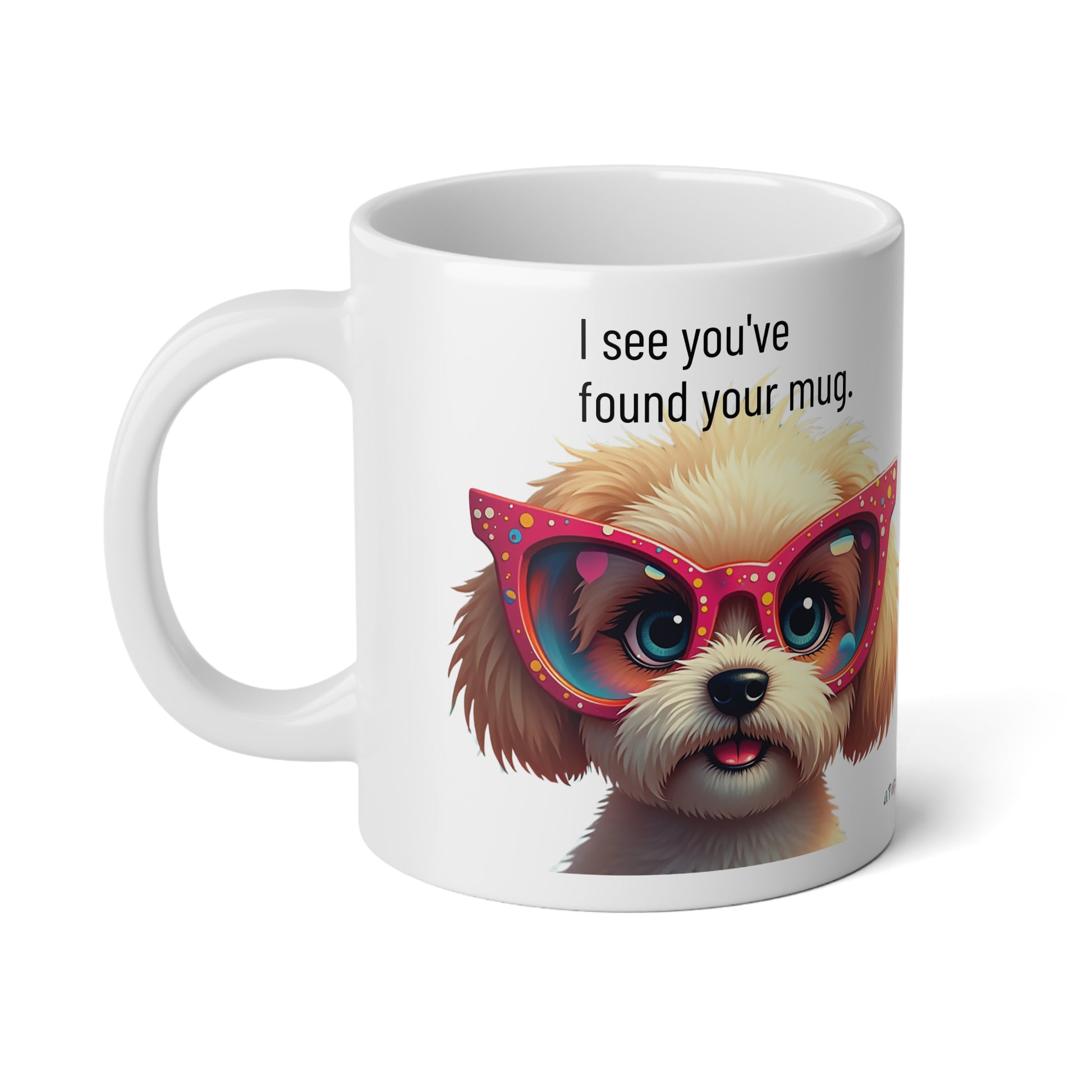 Large, 20oz Funny Mug,  Shih Tzu Dog Wearing Sunglasses Handle towards left of screen