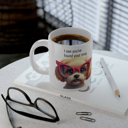 Large, 20oz Funny Mug,  Shih Tzu Dog Wearing Sunglasses context - left