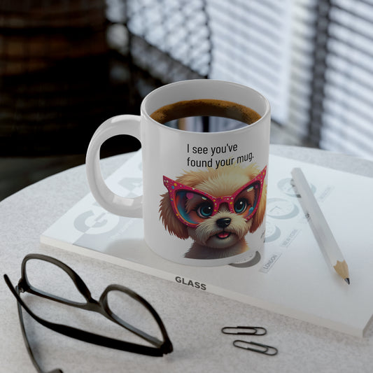 Large, 20oz Funny Mug,  Shih Tzu Dog Wearing Sunglasses context - left