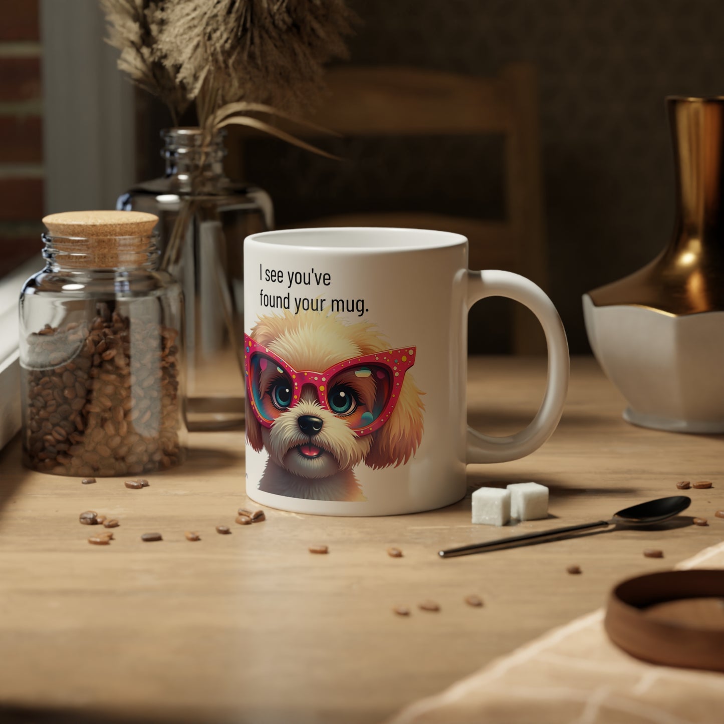 Large, 20oz Funny Mug,  Shih Tzu Dog Wearing Sunglasses context - right