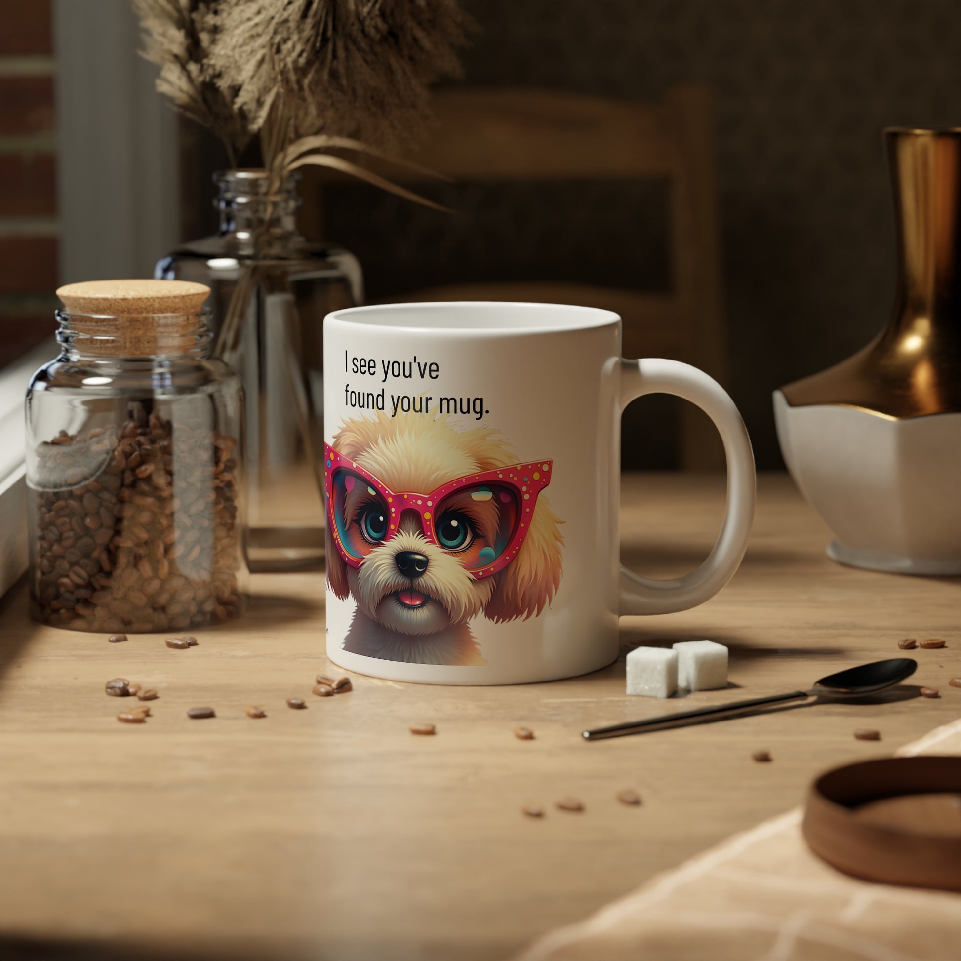 Large, 20oz Funny Mug,  Shih Tzu Dog Wearing Sunglasses context - right
