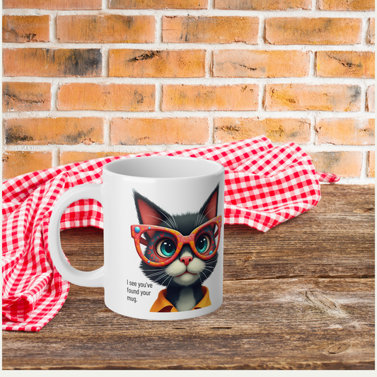 Large Mug, 20oz Funny Mug,  Black Cat Wearing Glasses