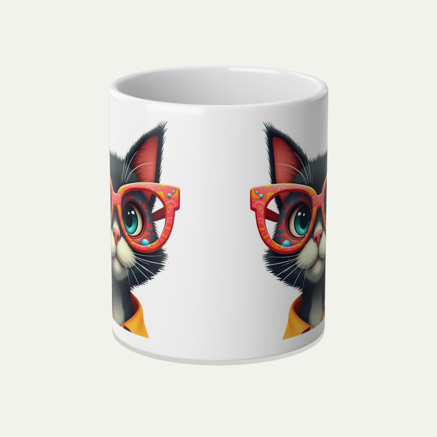 Large Mug, 20oz Funny Mug,  Black Cat Wearing Glasses
