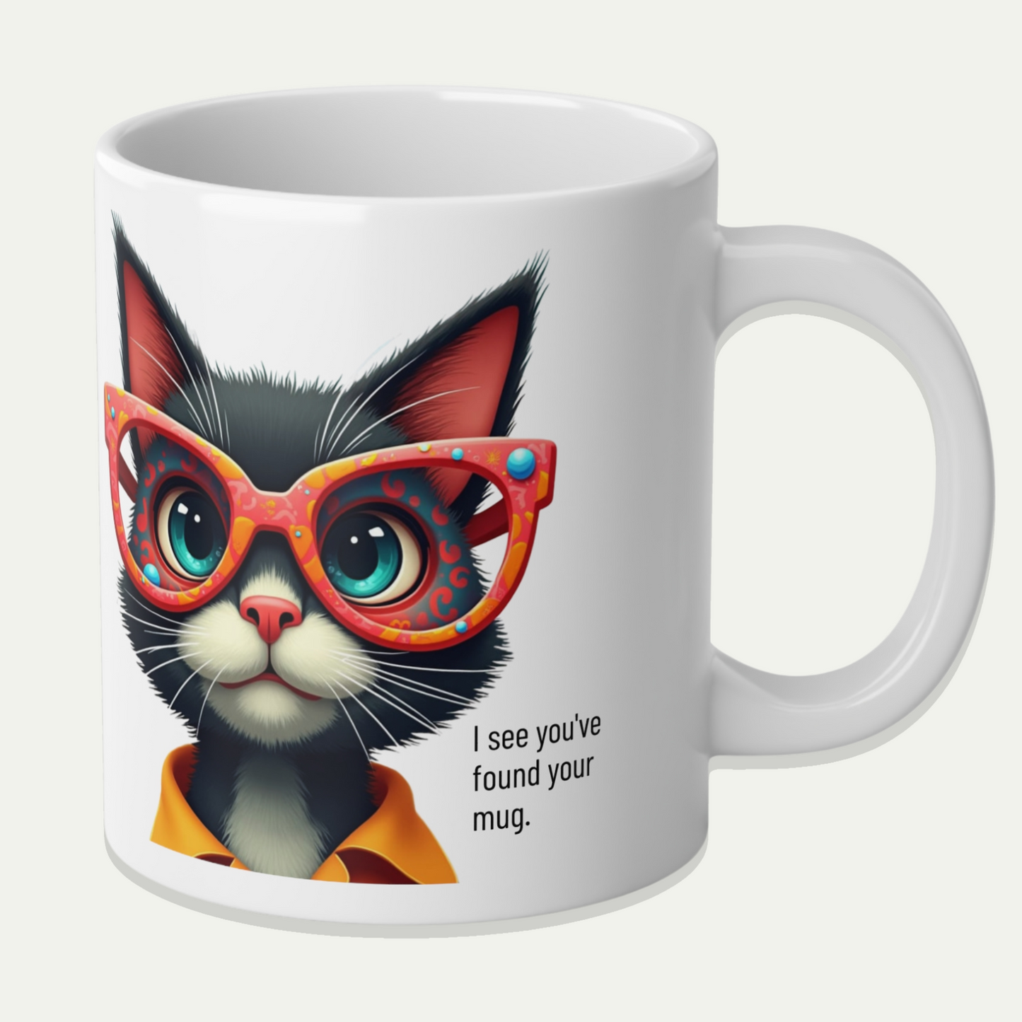 Large Mug, 20oz Funny Mug,  Black Cat Wearing Glasses
