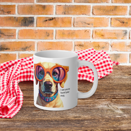 Large,  20oz Funny Dog Mug, Labrador Dog Wearing Sunglasses - Context