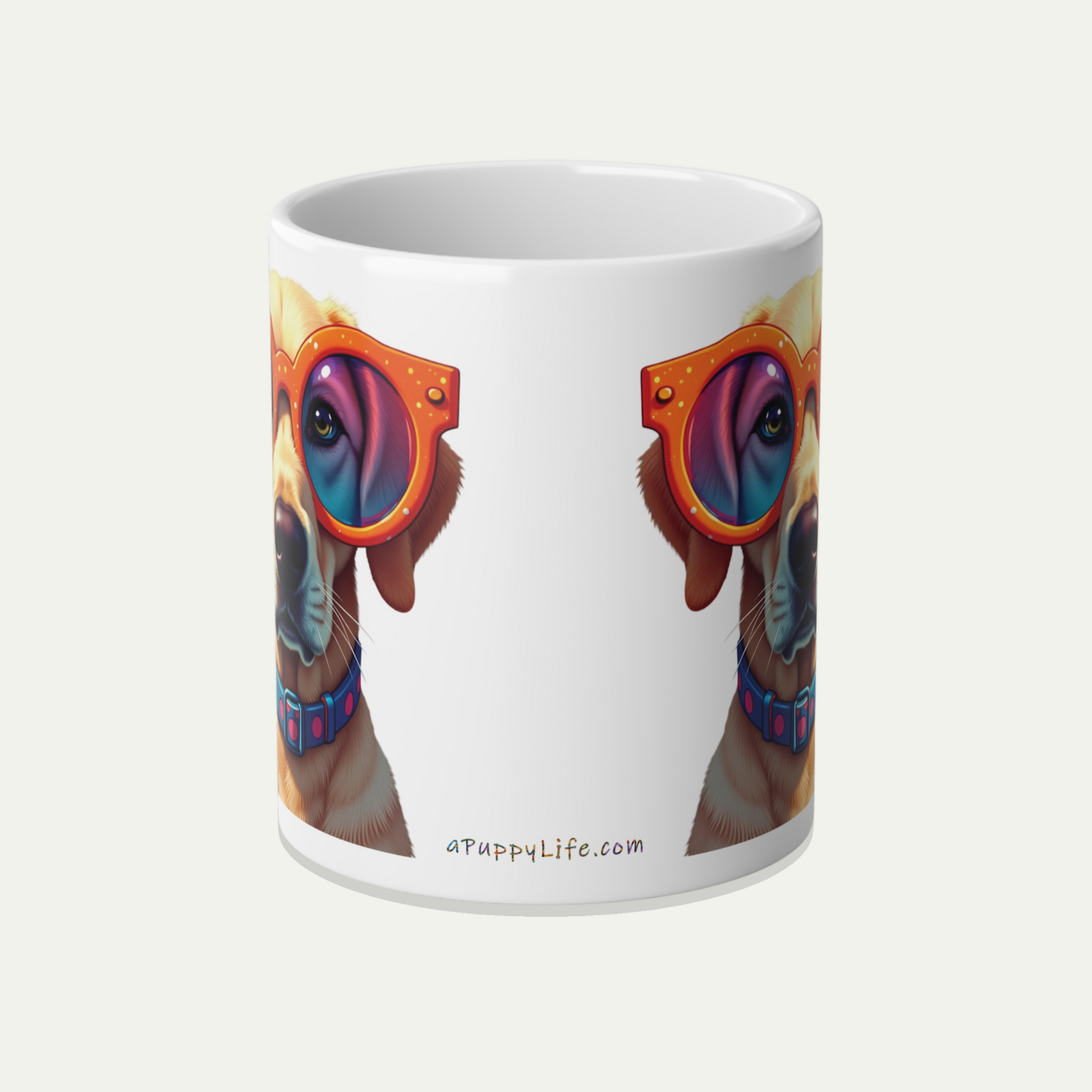 Large,  20oz Funny Dog Mug, Labrador Dog Wearing Sunglasses - handle away from viewer