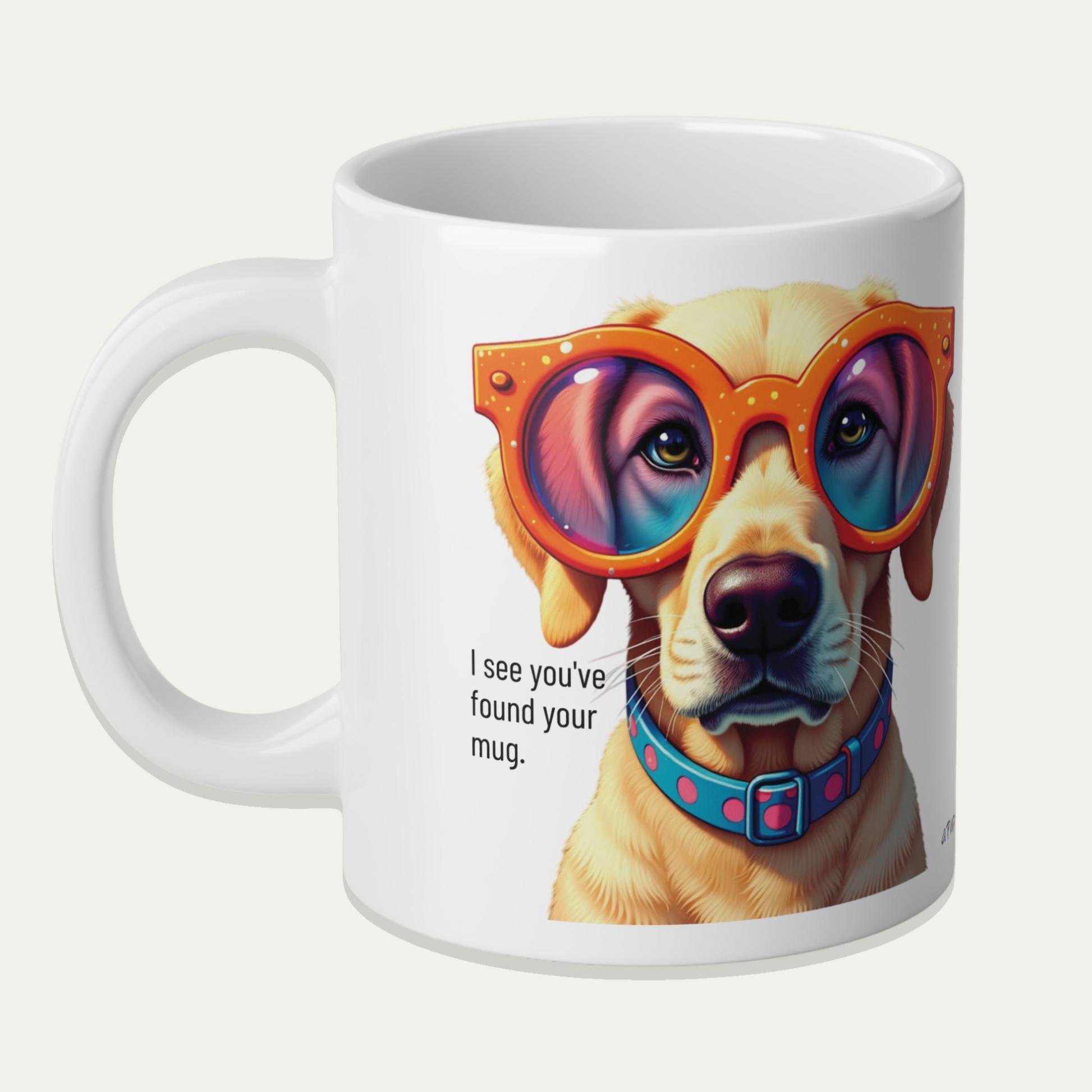 Large,  20oz Funny Dog Mug, Labrador Dog Wearing Sunglasses - handle towards left of screen