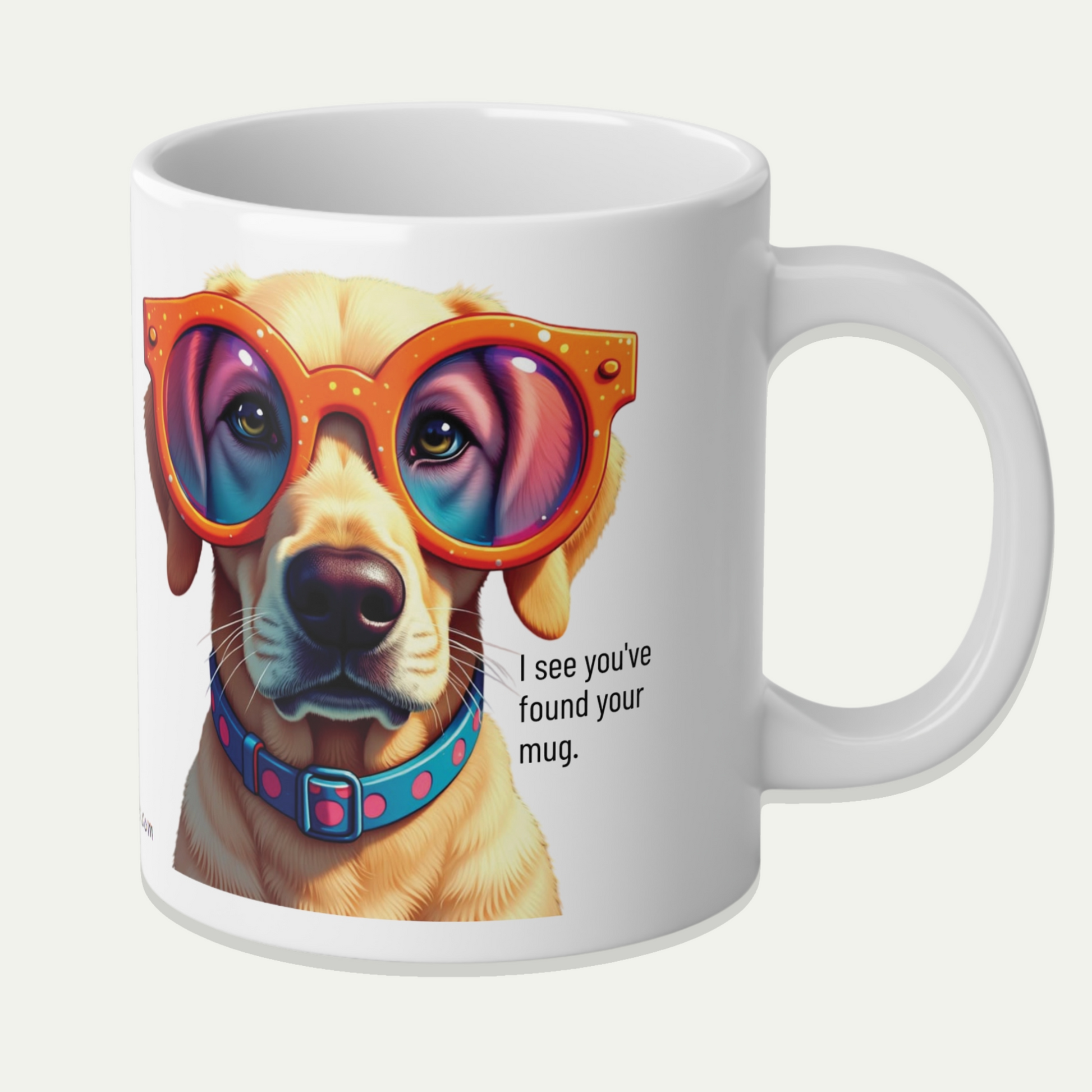 Large,  20oz Funny Dog Mug, Labrador Dog Wearing Sunglasses - handle towards right of screen