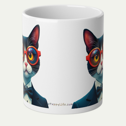 Jumbo, 20rightoz Funny Mug, Tuxedo Cat Wearing  Sunglasses - handle away from viewer