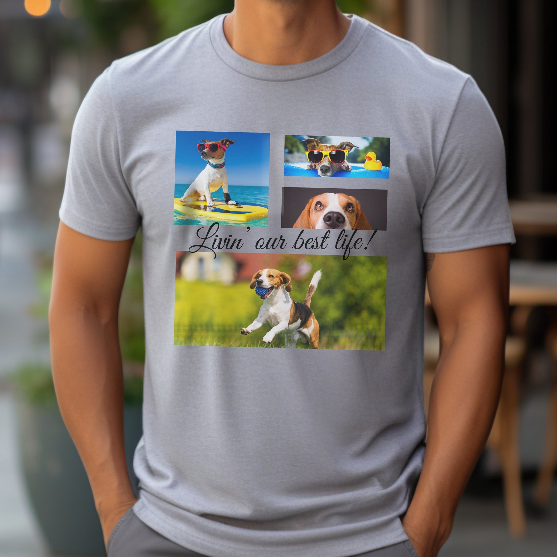 Modern Elegant Personalized Photo Collage Cotton T-shirt context Athletic Heather Grey