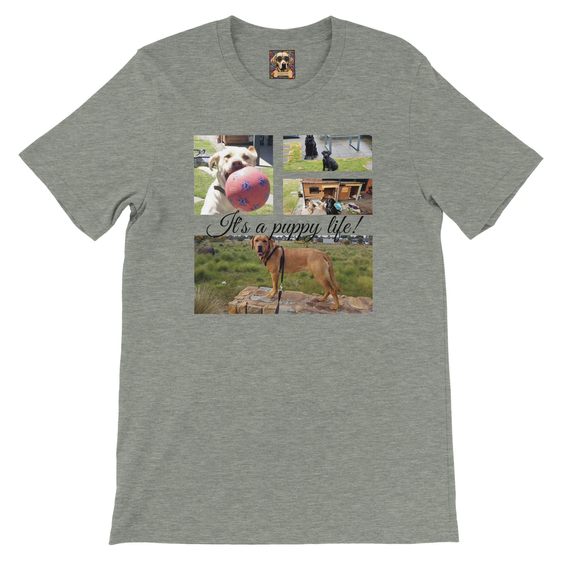 Modern Elegant Personalized Photo Collage Cotton T-shirt context Athletic heather grey black text