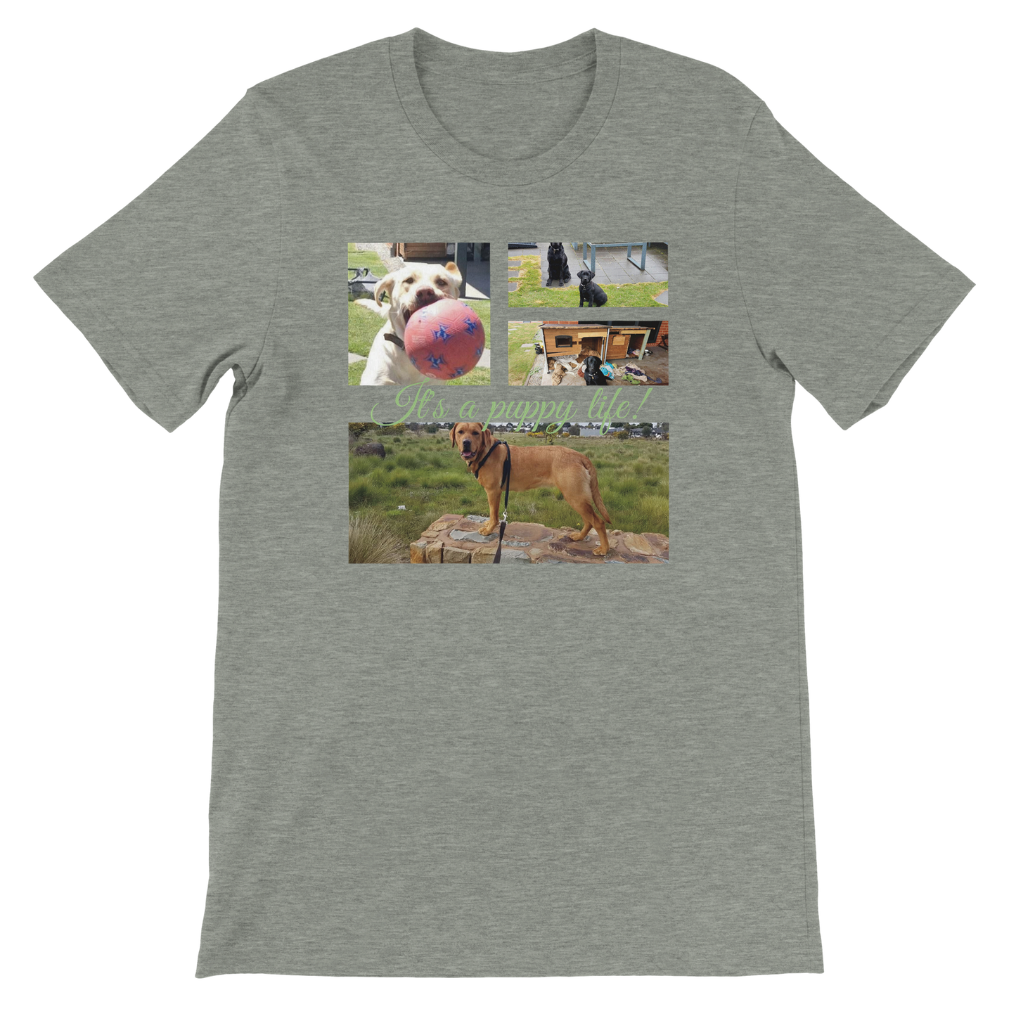 Modern Elegant Personalized Photo Collage Cotton T-shirt context Athletic heather grey green text