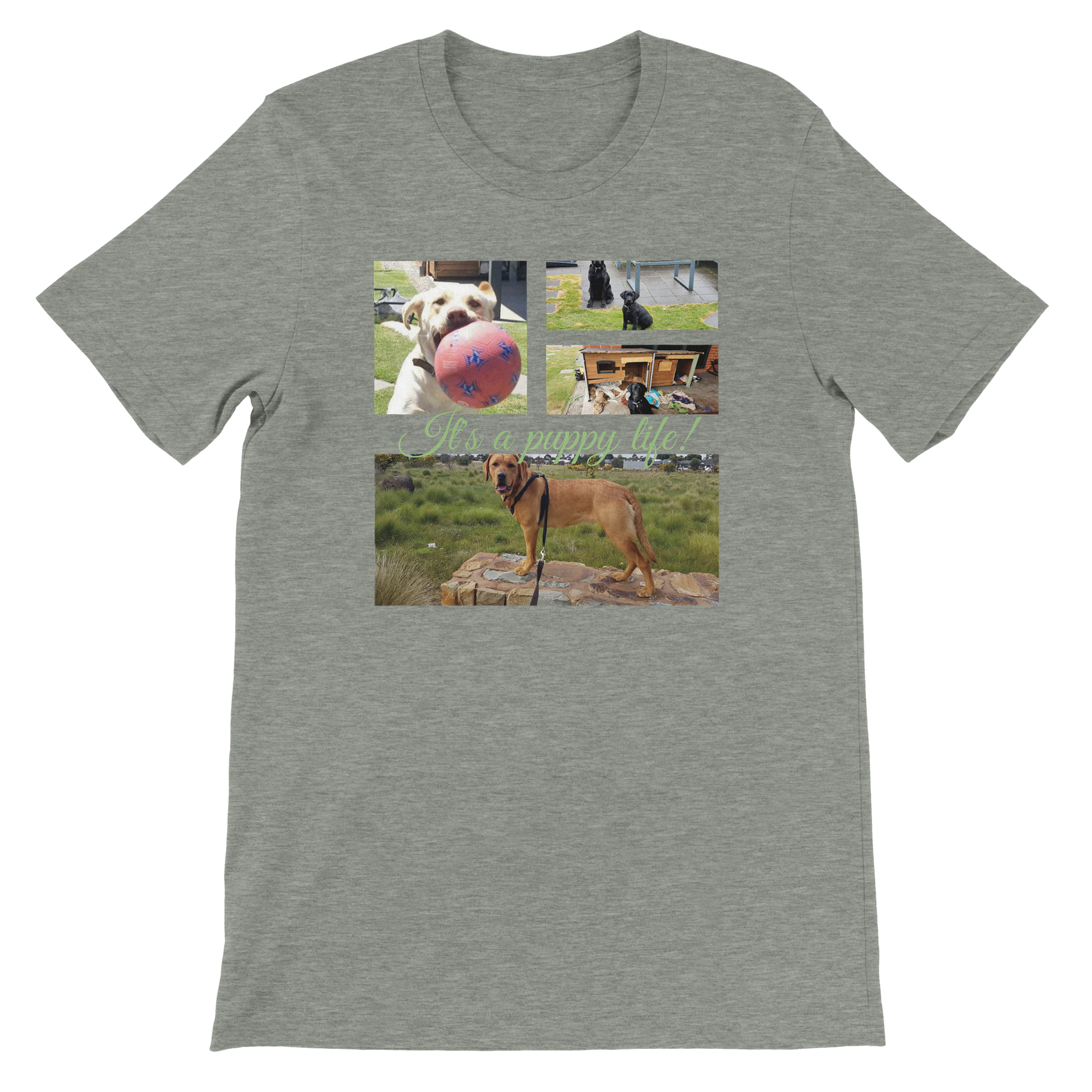 Modern Elegant Personalized Photo Collage Cotton T-shirt context Athletic heather grey green text