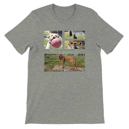 Modern Elegant Personalized Photo Collage Cotton T-shirt context Athletic heather grey green text