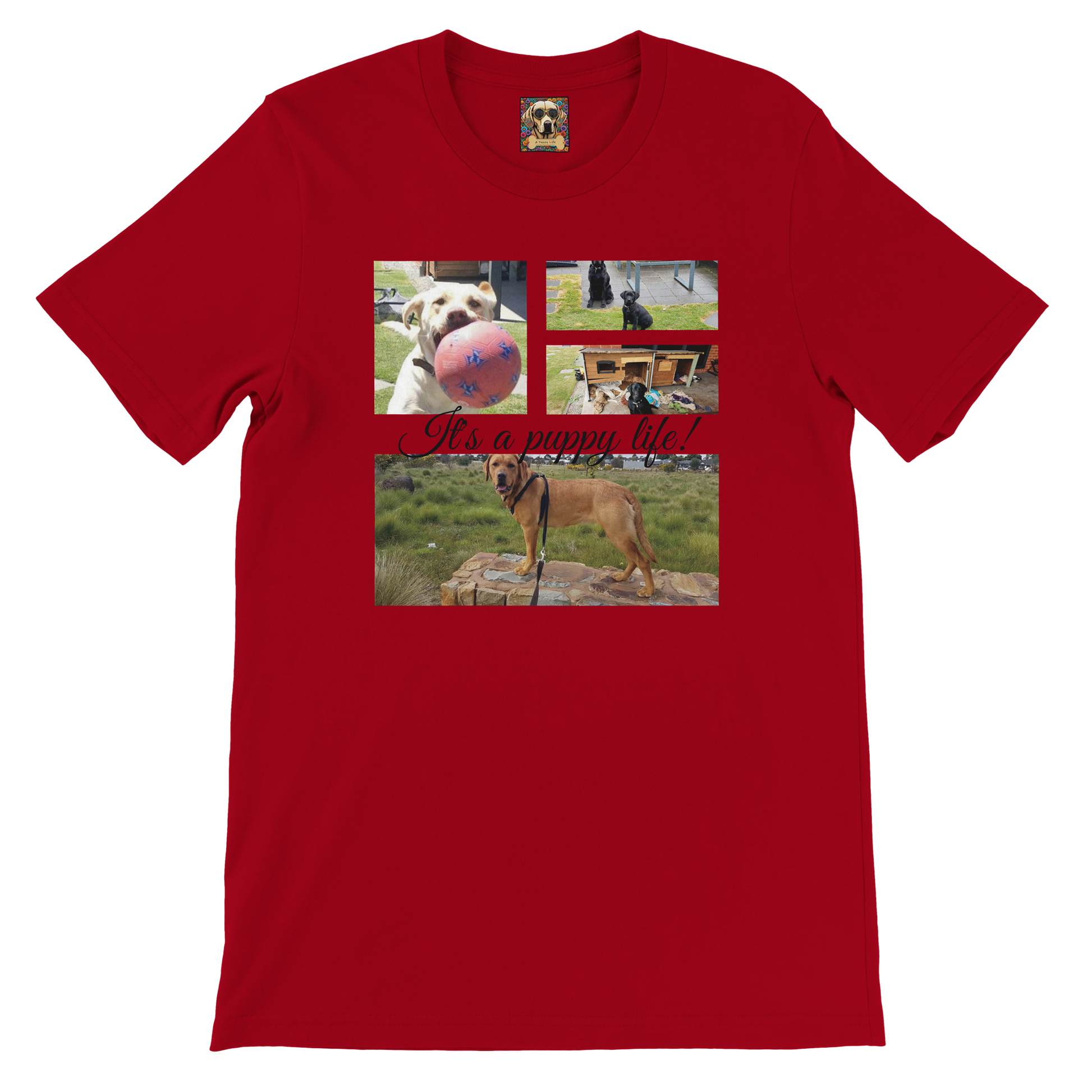 Modern Elegant Personalized Photo Collage Cotton T-shirt context red black  text