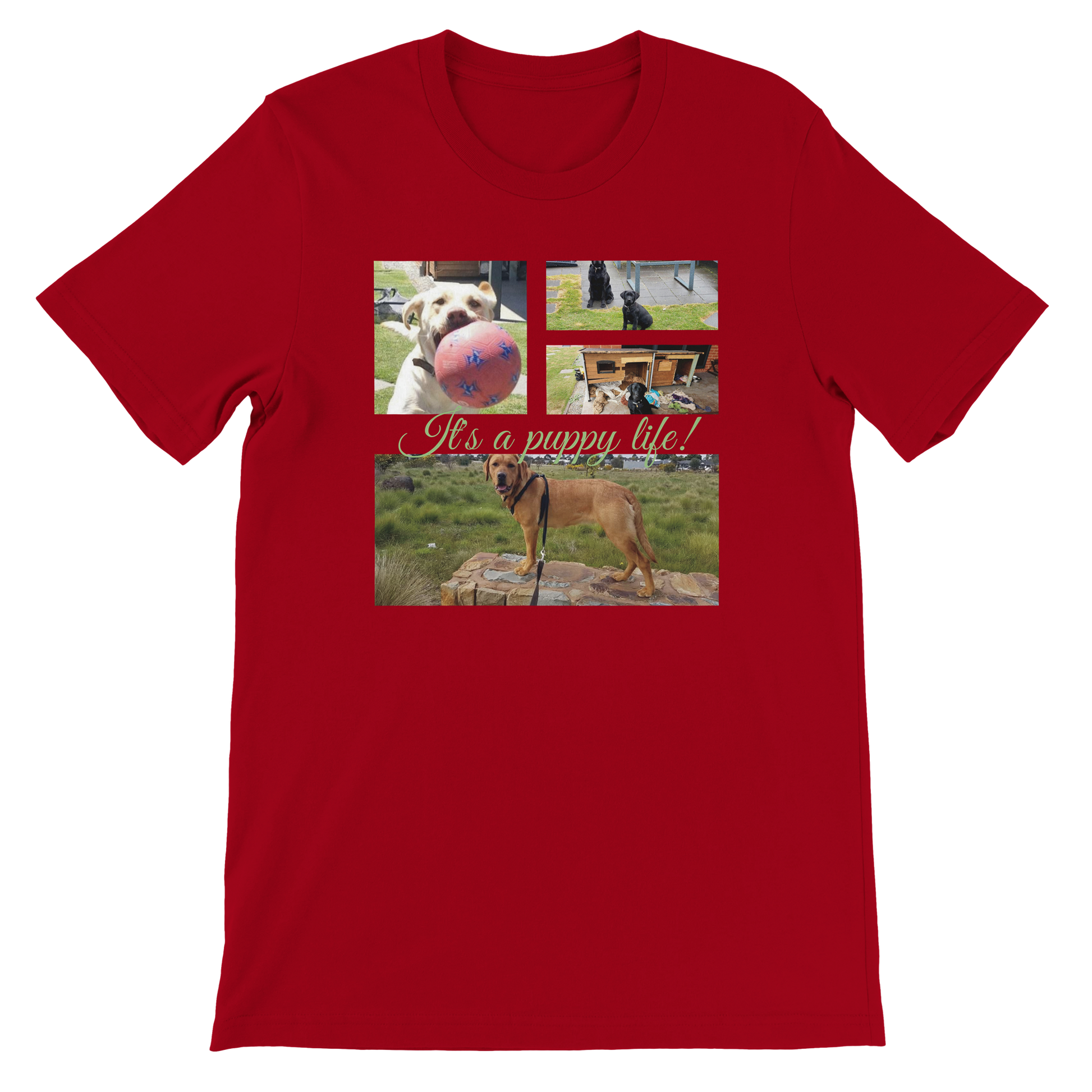 Modern Elegant Personalized Photo Collage Cotton T-shirt context red green  text
