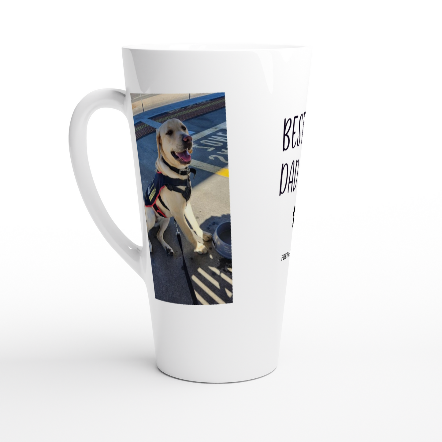 Modern Photo Collage Latte Mug – Customizable Gift for Best Dog Dad Ever handle on left