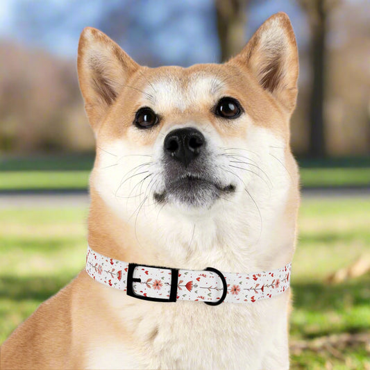 Odor-proof and Stain-Resistant Dog Collar, Pink Floral on a White Background black onyx buckle context