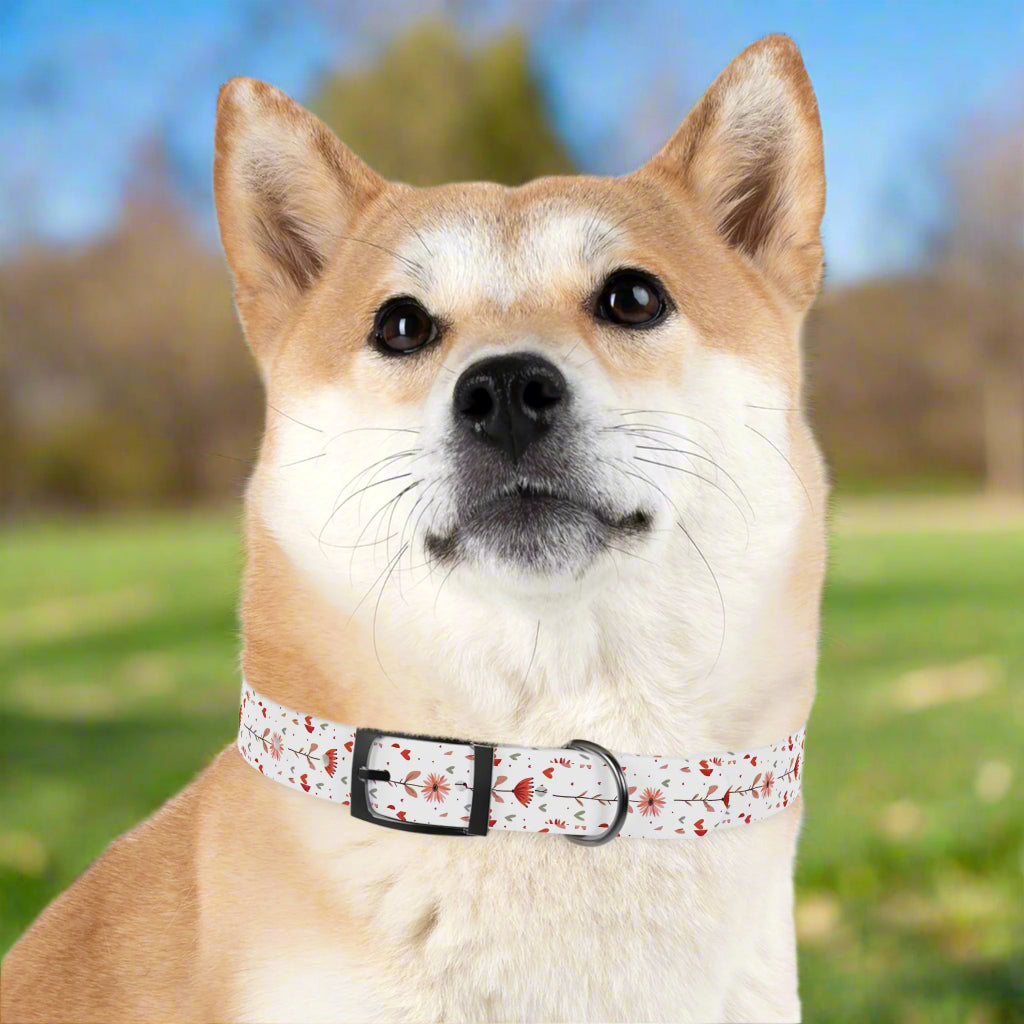 Odor-proof and Stain-Resistant Dog Collar, Pink Floral on a White Background gun metal silver context