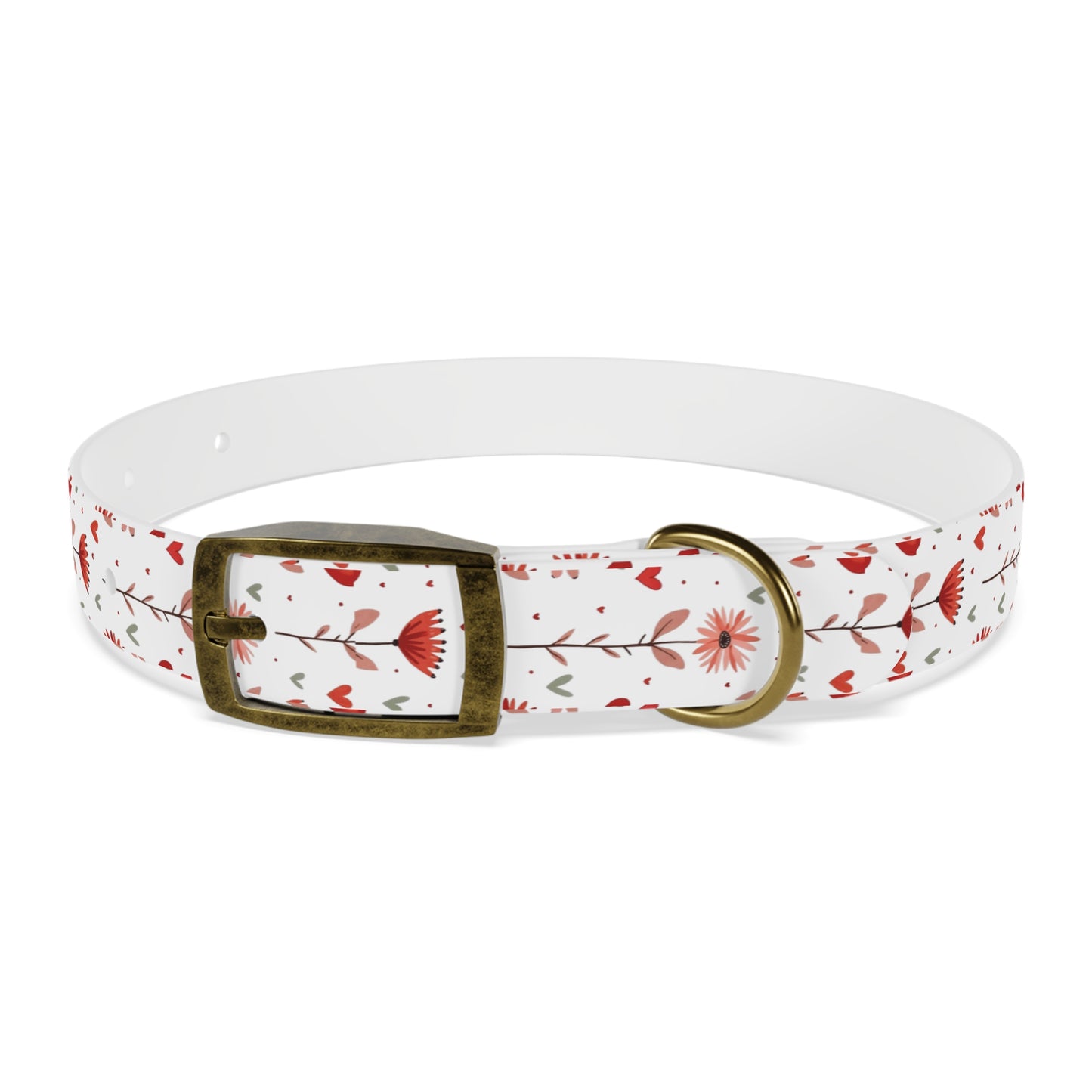 Odor-proof and Stain-Resistant Dog Collar, Pink Floral on a White Background vintage brass buckle