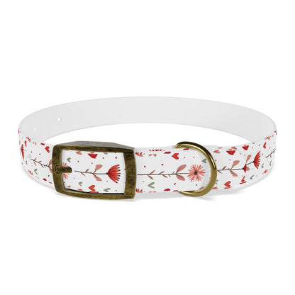 Odor-proof and Stain-Resistant Dog Collar, Pink Floral on a White Background vintage brass buckle