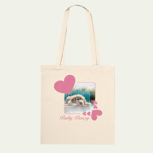 Personalizable Cotton Eco-Friendly Tote Bag with Pink Heart Frames for Custom Pet Photos Front