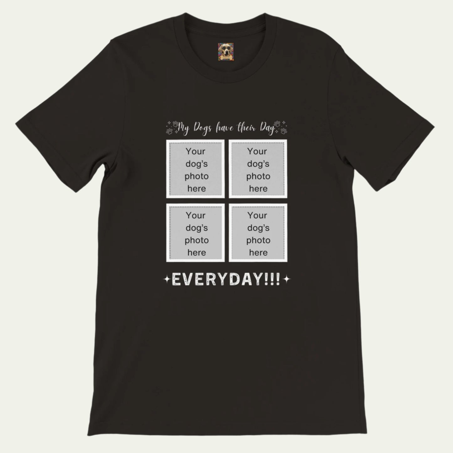 Personalizable Premium Cotton Crewneck T-shirt for Dog Owner, Add Four Photo, their day, black