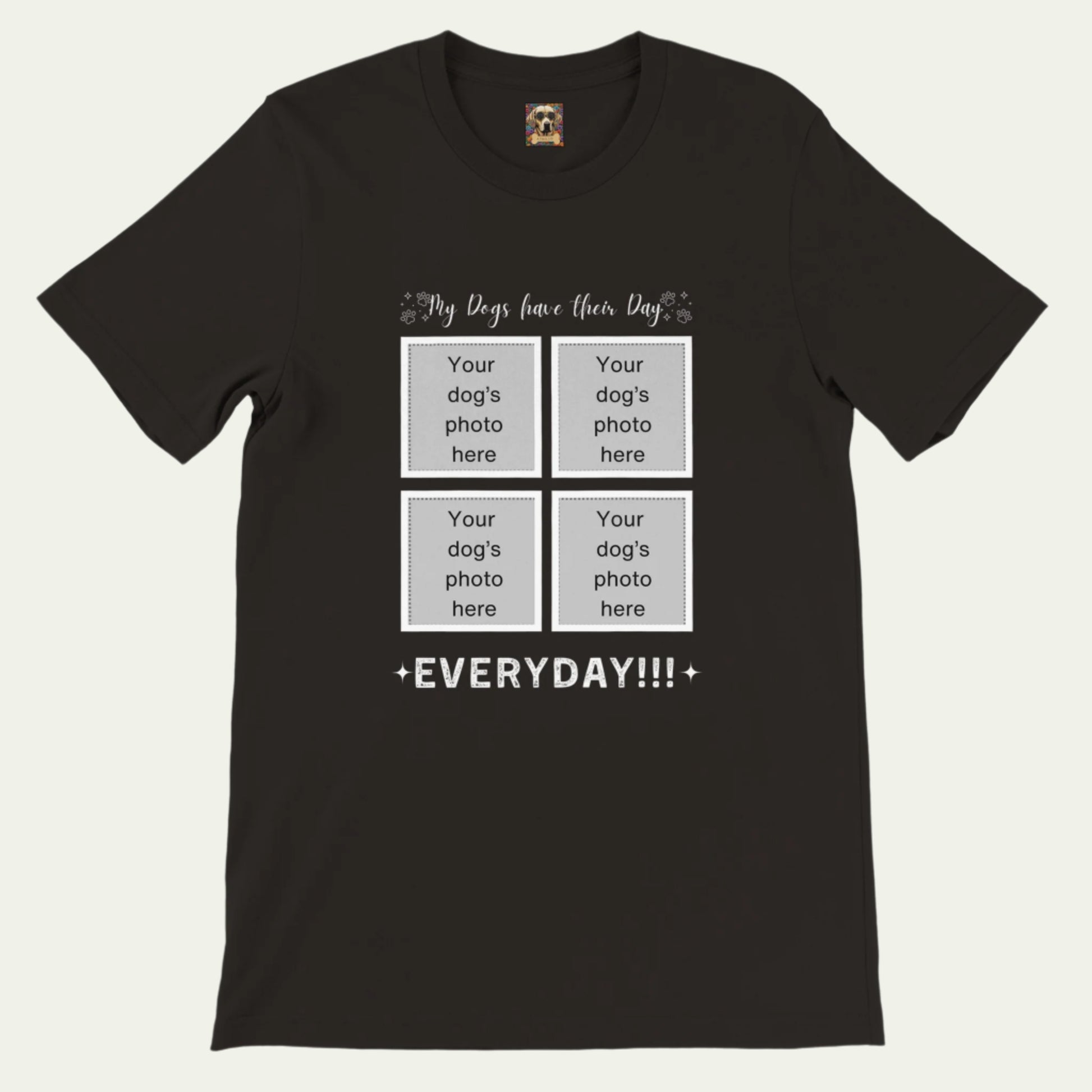 Personalizable Premium Cotton Crewneck T-shirt for Dog Owner, Add Four Photo, their day, black