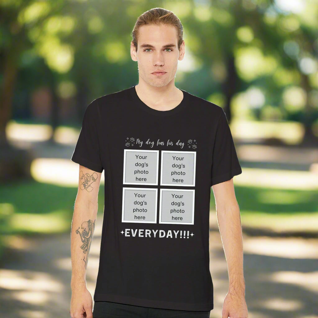 Personalizable Premium Cotton Crewneck T-shirt for Dog Owner, Add Four Photos, black, Context