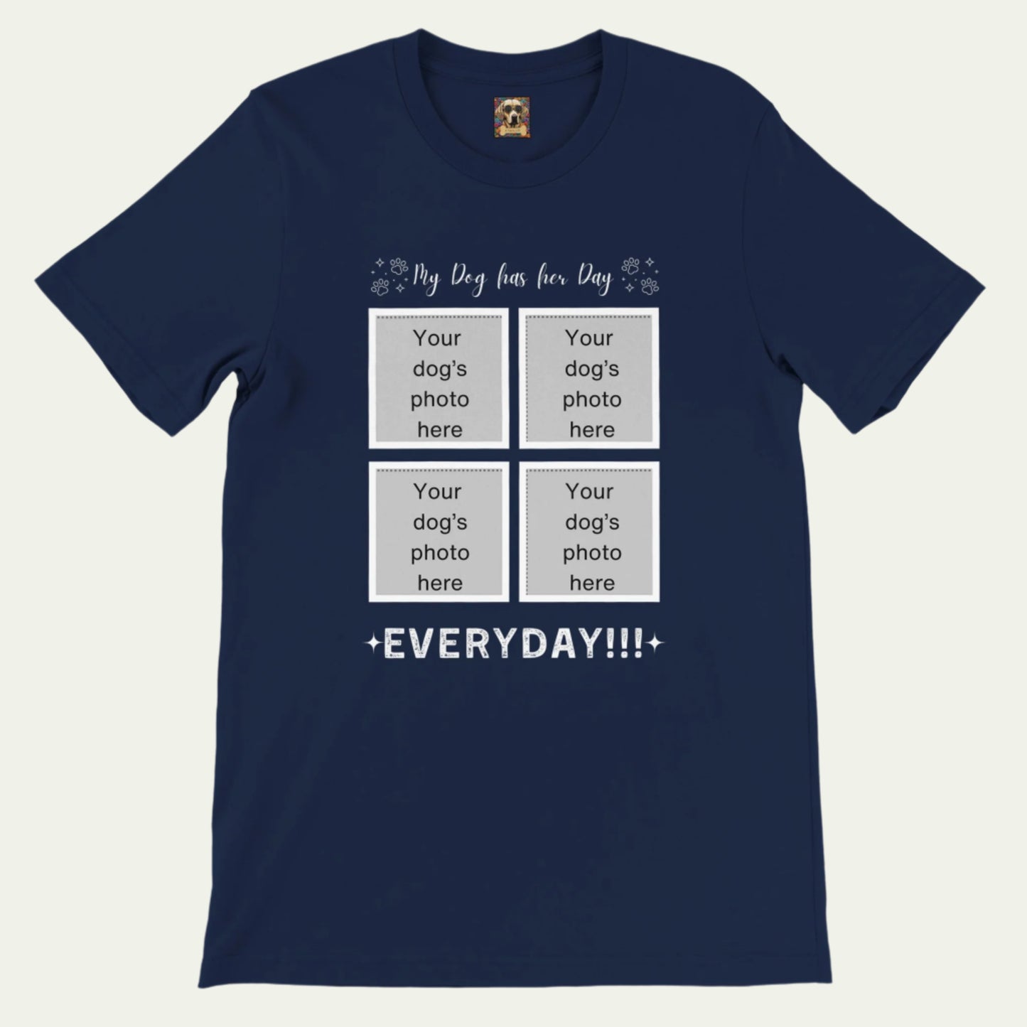Personalizable Premium Cotton Crewneck T-shirt for Dog Owner, Add Four Photos, her day, Navy