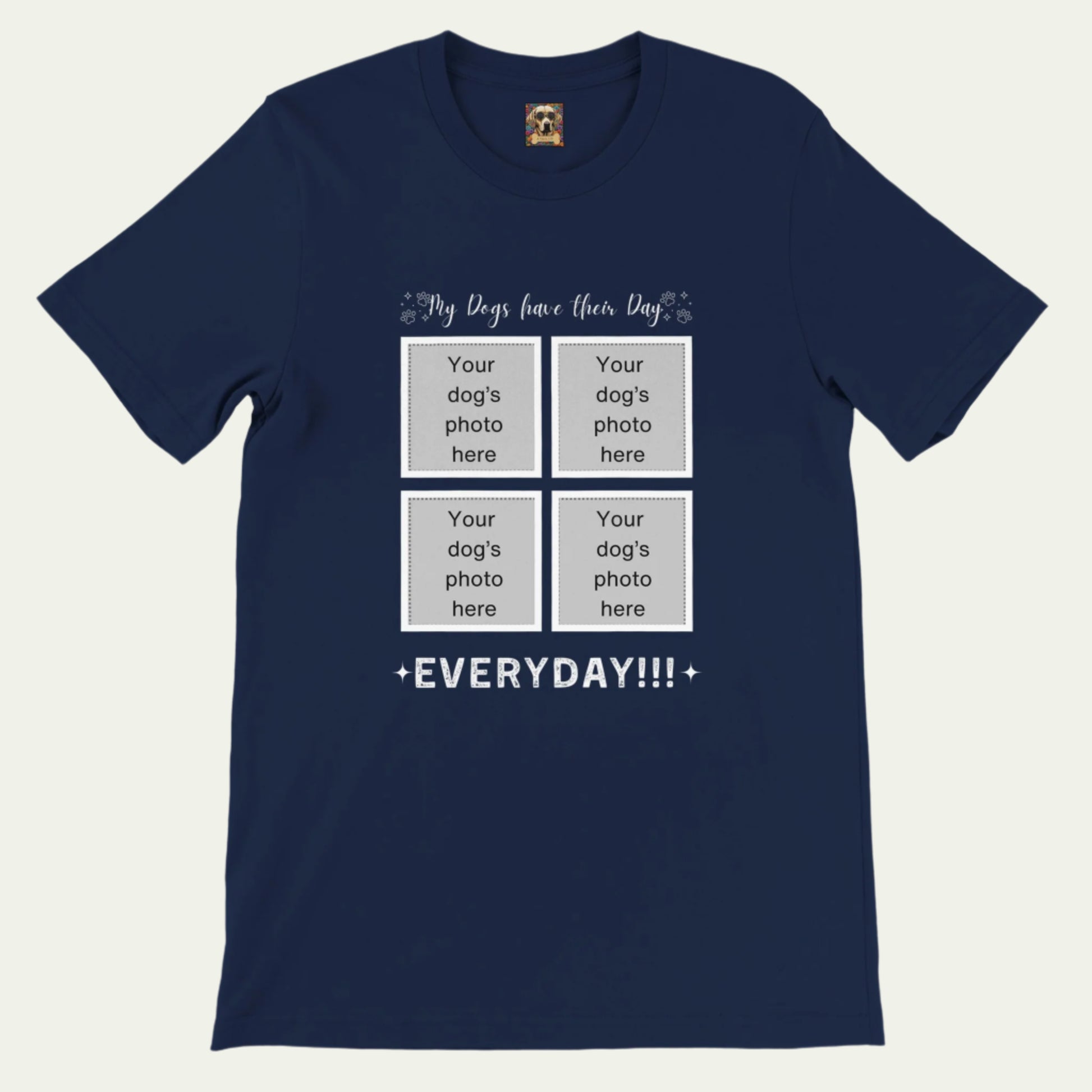 Personalizable Premium Cotton Crewneck T-shirt for Dog Owner, Add Four Photos, their day, Navy