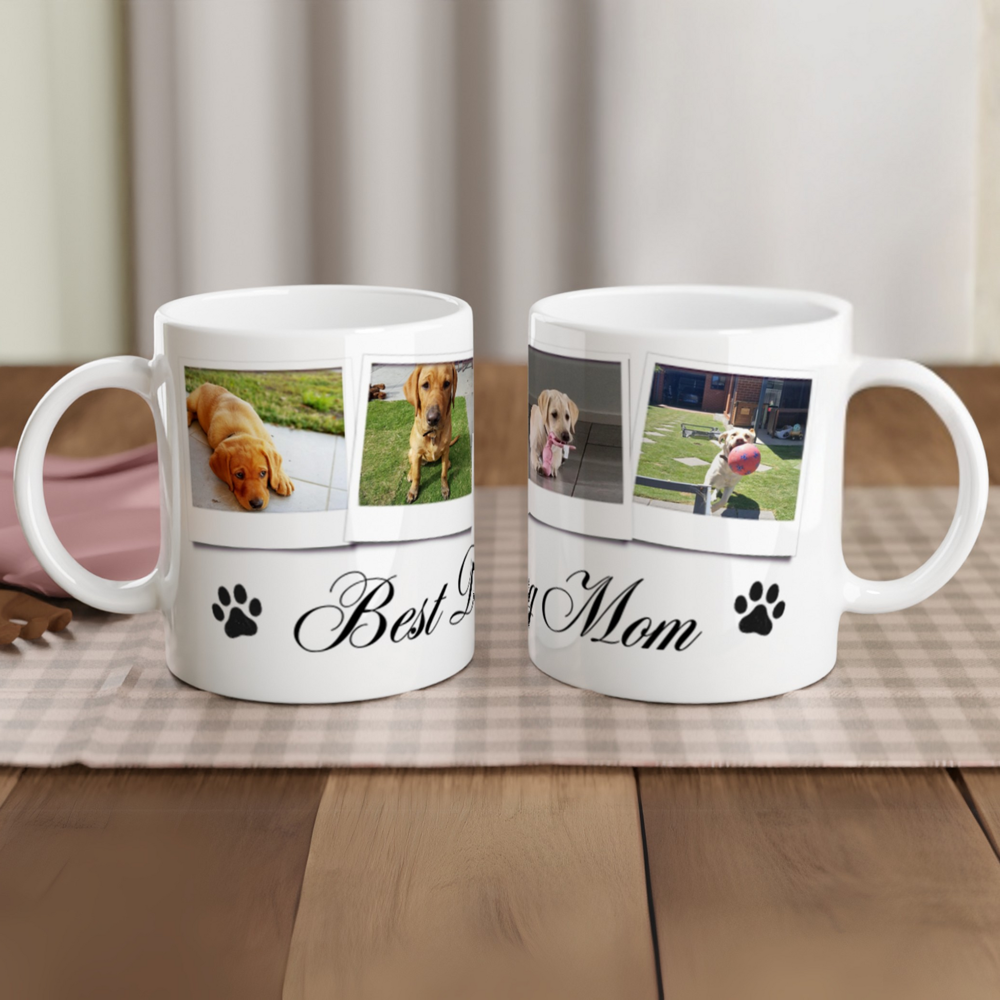 Personalize with 4 dog photos White 11oz Ceramic Mug with white Color Inside dog mom context