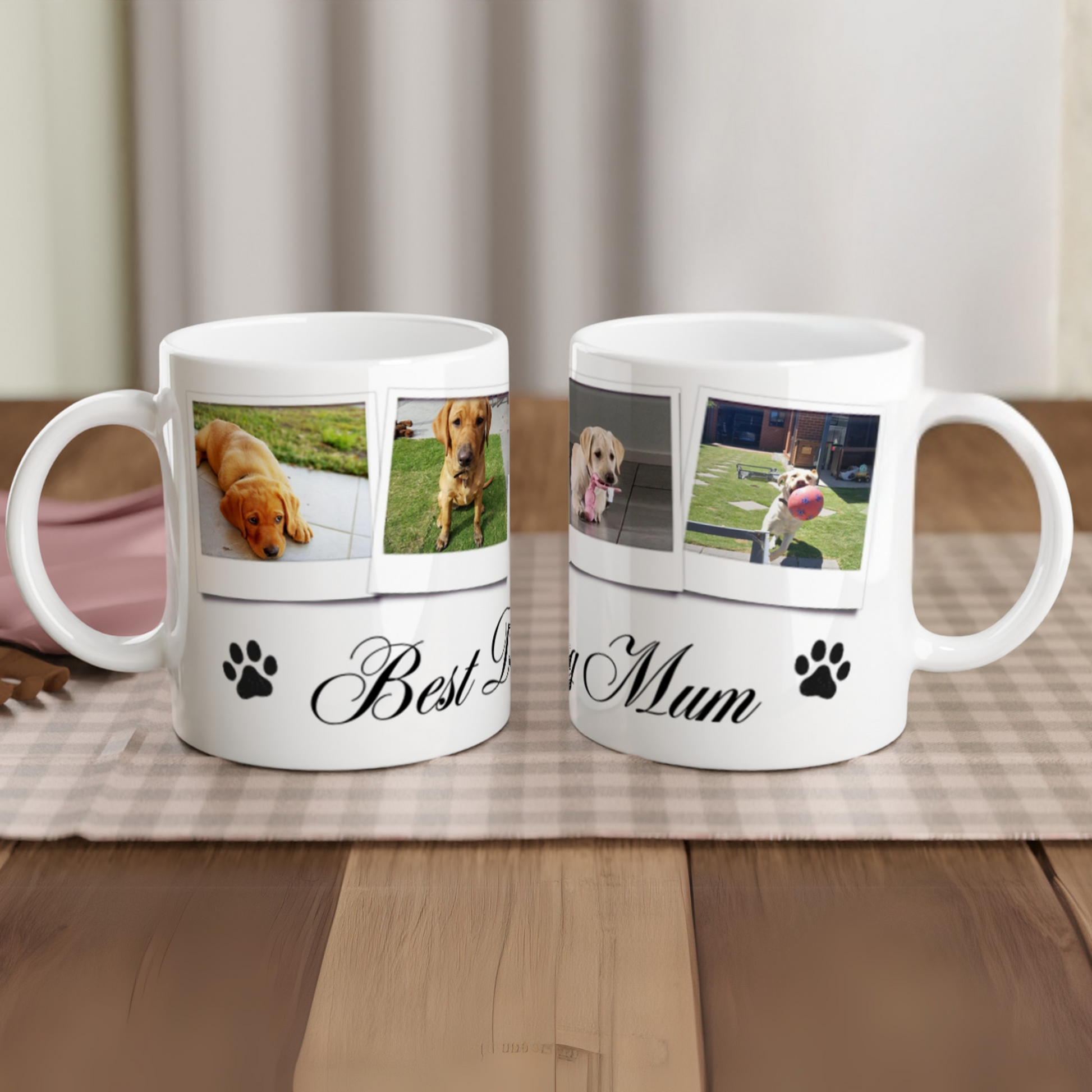 Personalize with 4 dog photos White 11oz Ceramic Mug with white Color Inside dog mum  context