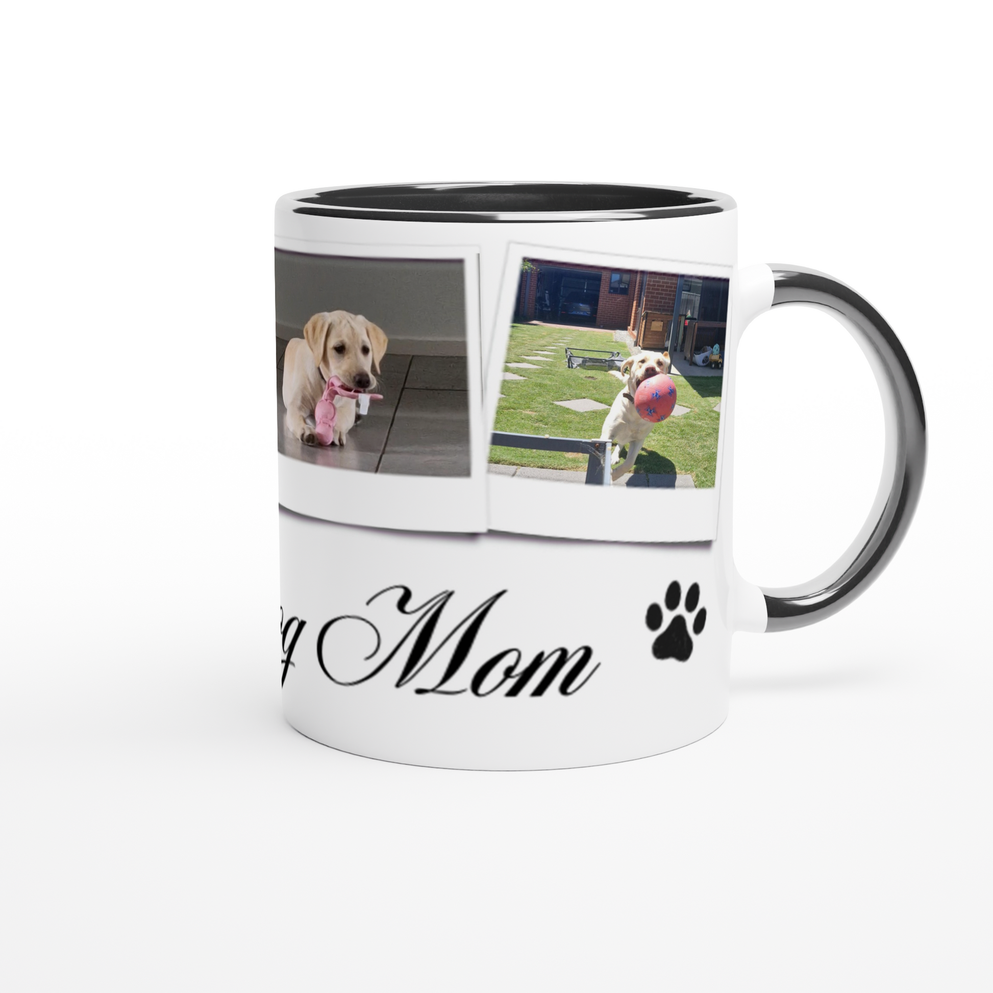 Personalize with 4 dog photos White 11oz Ceramic Mug with black Color Inside dog mom