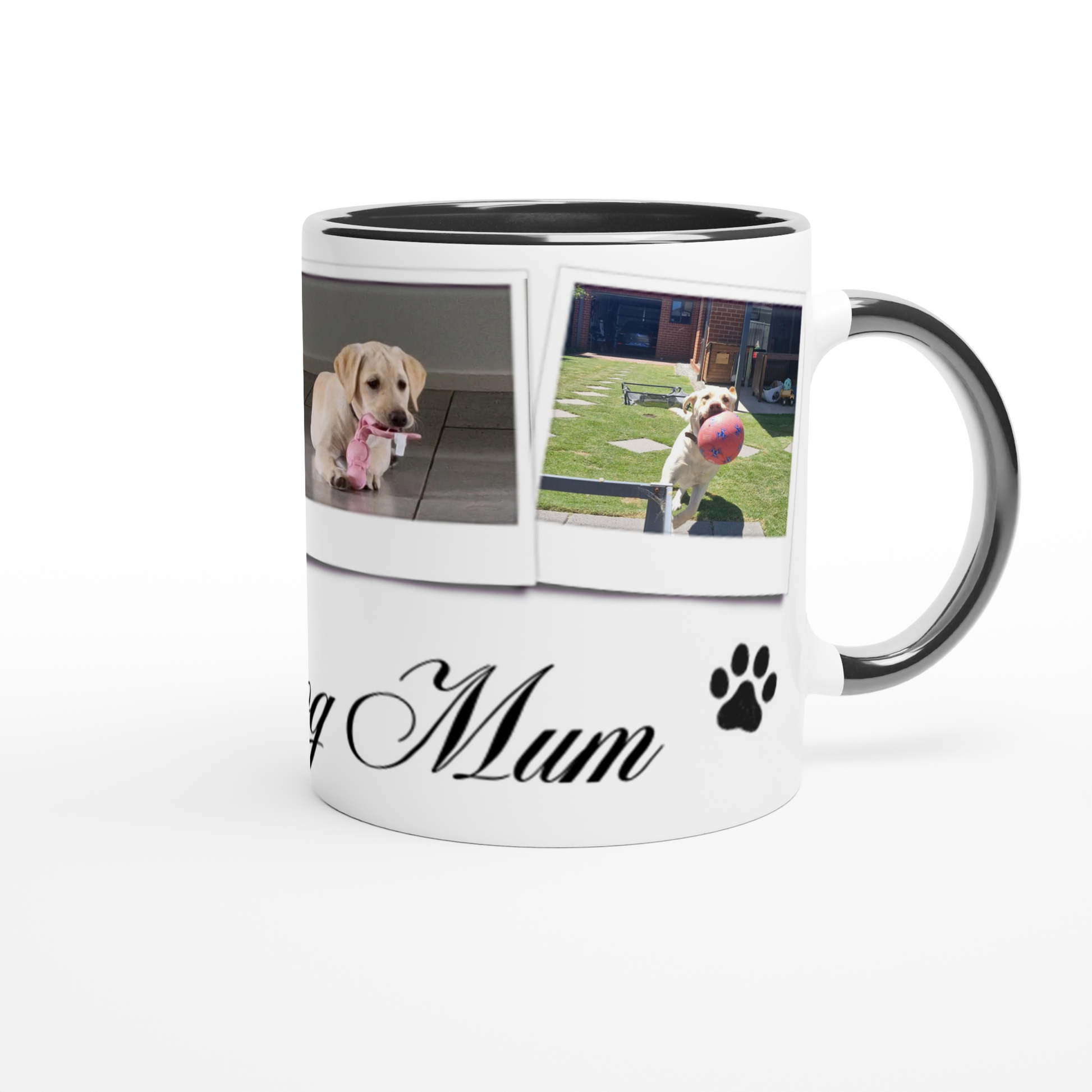 Personalize with 4 dog photos White 11oz Ceramic Mug with black Color Inside dog mum