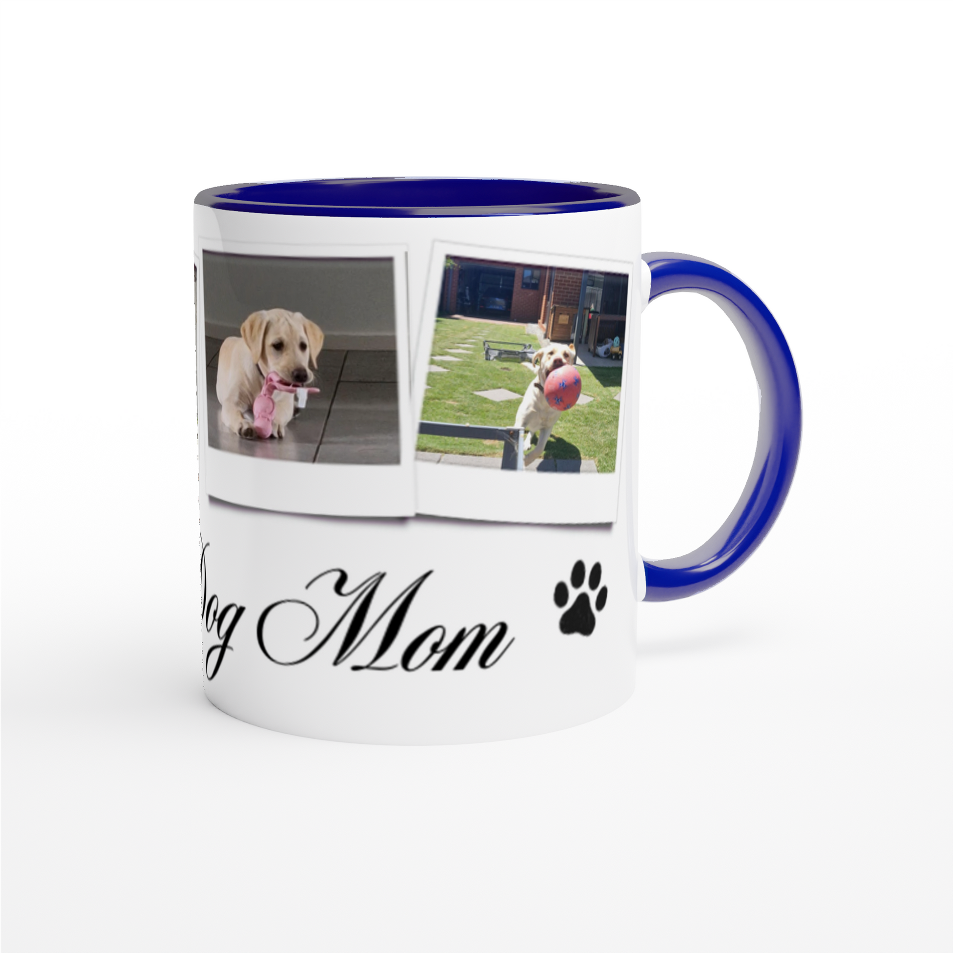 Personalize with 4 dog photos White 11oz Ceramic Mug with blue Color Inside dog mom