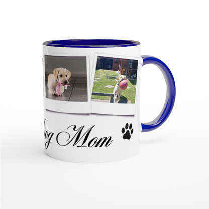 Personalize with 4 dog photos White 11oz Ceramic Mug with blue Color Inside dog mom