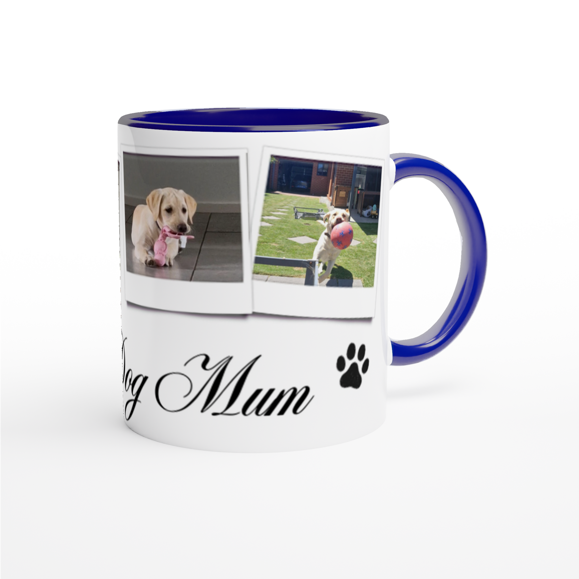 Personalize with 4 dog photos White 11oz Ceramic Mug with blue Color Inside dog mum