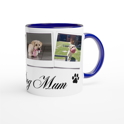 Personalize with 4 dog photos White 11oz Ceramic Mug with blue Color Inside dog mum