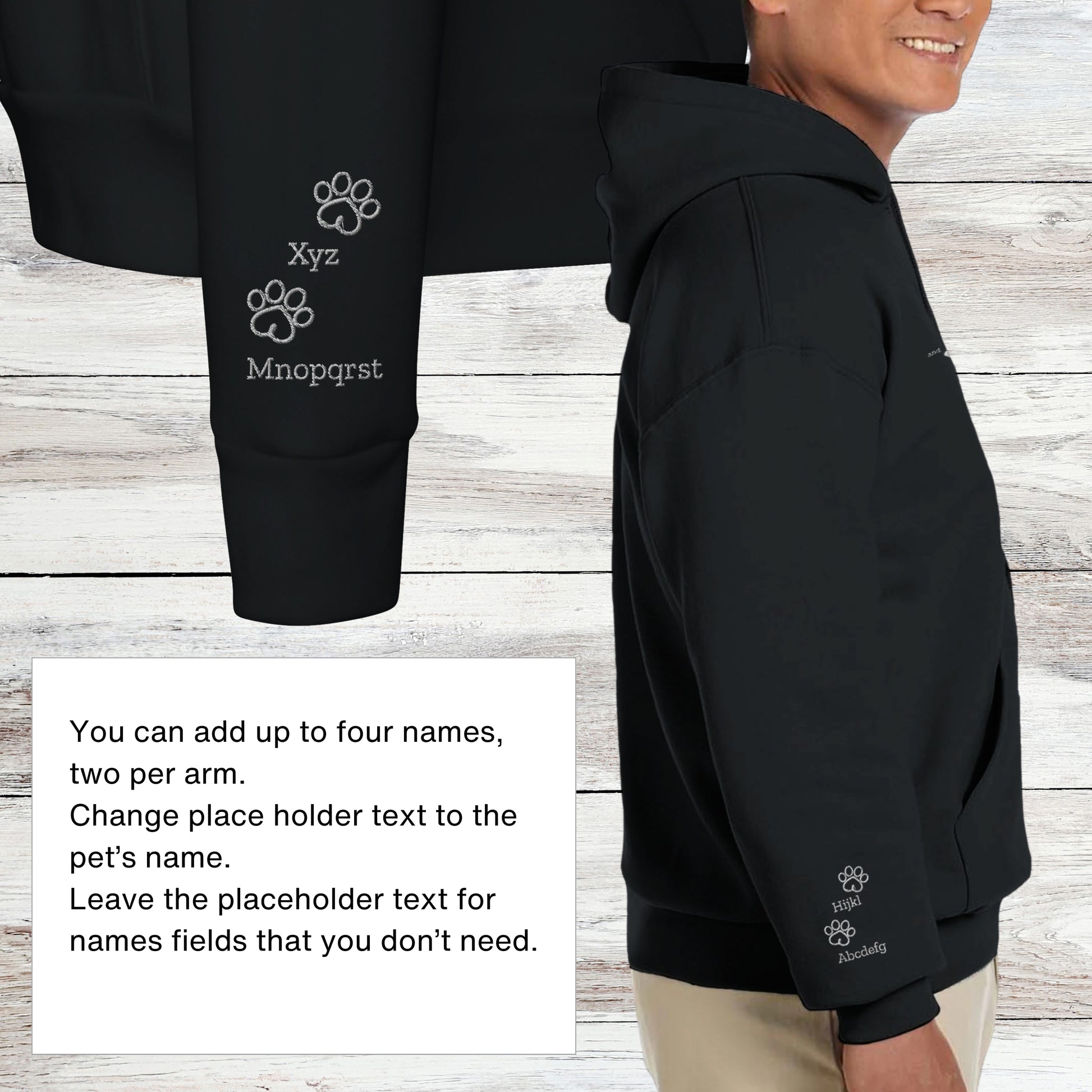 Custom Embroidery on shirt sleeves - add up to 2 names per sleeve - 4 names.