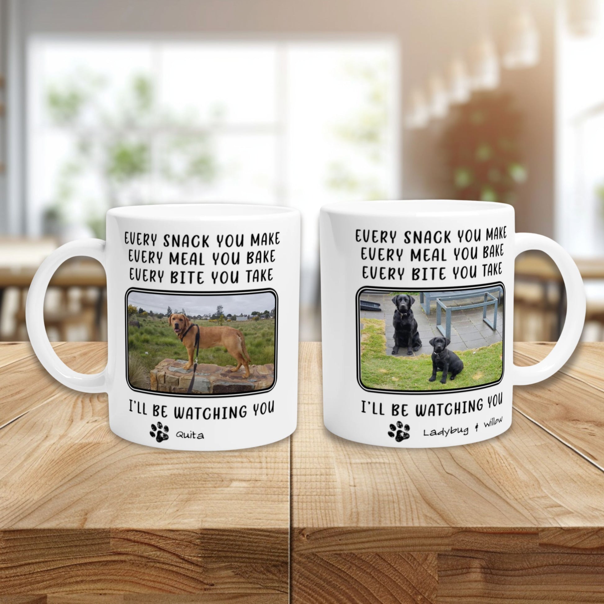 Personalized 11oz Mug - 'Every Snack You Make' with Custom 2 Pet Photos context cafe scene