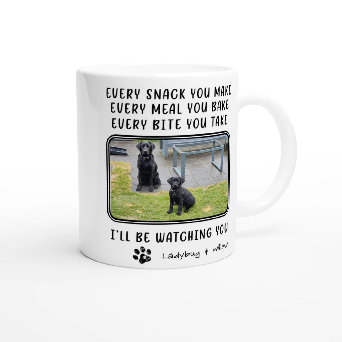 Personalized 11oz Mug - 'Every Snack You Make' with Custom 2 Pet Photos handle on the right
